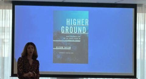 'Higher ground' book cover with author