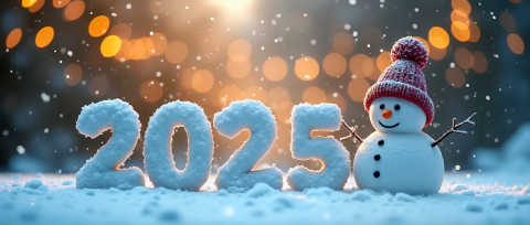 2025 made of snow with snowman